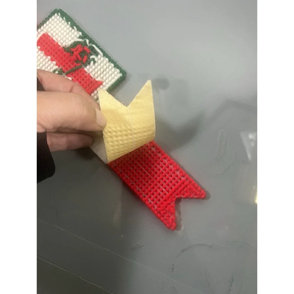 Vintage Hand Stitched Needlepoint NOEL Christmas Wall Door Hanger Holiday Decor